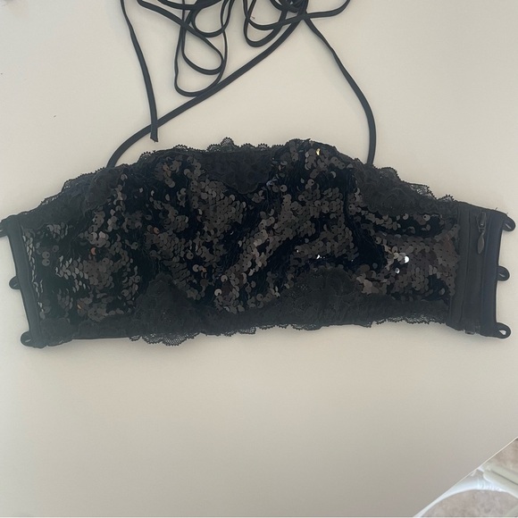 New! Victorias Secret sequin lace up bandeau black y2k style 20118 - Picture 4 of 12